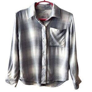 Rails Toddler Girls Size 2-3 Blue Gray Plaid Button Up Long Sleeve Rayon Top